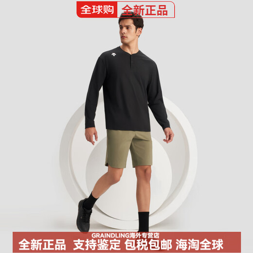DESCENTE Essential series simple Henry collar quick-drying long-sleeved sports T-shirt sweater for men BK-BLACK L