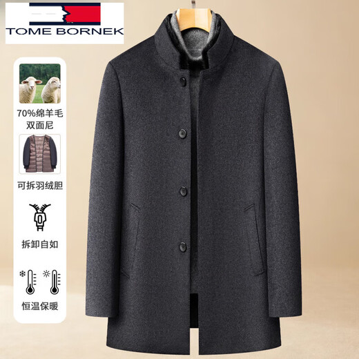 TOME BORNEK Tommy double-sided woolen coat for men, medium-length down lining, removable middle-aged dad winter wool woolen coat, stand-up collar, navy, mink collar + down lining, 90 national standard down 2XL 185