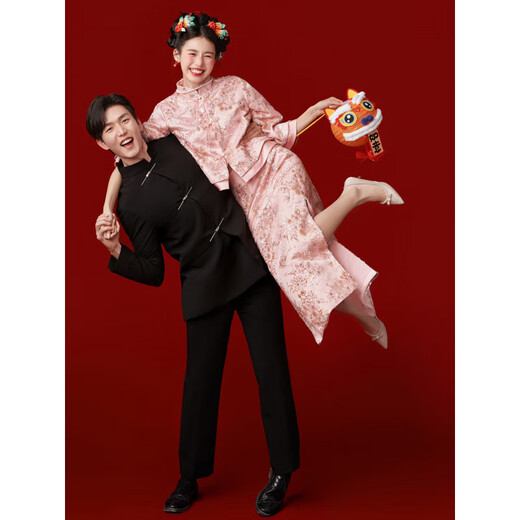 LNGA LANDGRE Pink Cheongsam Toast Wear Bridal Engagement Dress Skirt Women New Chinese Suit Can Wear Temperament Three Quarter Sleeves Pink M2505 XL