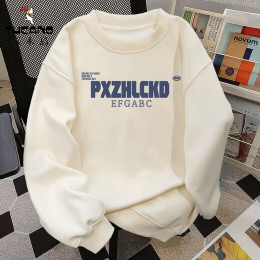 Woodpecker sweatshirt men's autumn and winter round neck plus velvet trendy brand loose long-sleeved T-shirt men's bottoming shirt casual couple tops men white gray (regular style) XL recommended weight 120-140Jin Jin is equal to about 0.5 kg