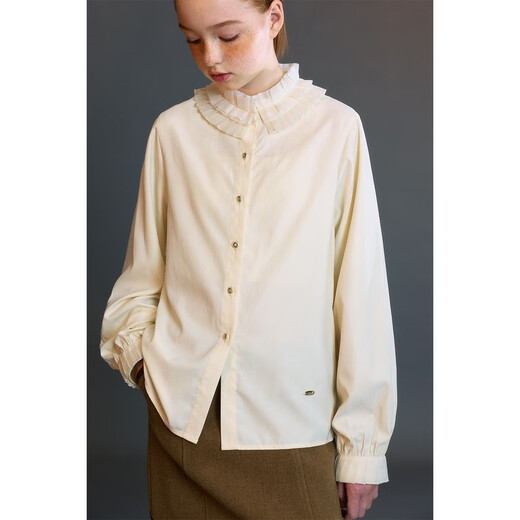 ELLE KIDS children's clothing ruffle collar velvet shirt girls autumn and winter new French sweet and elegant shoulder top