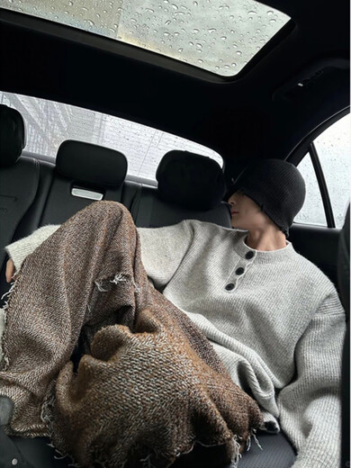 Muwei American retro Henry collar knitted sweater men's autumn cleanfit lazy style high-end woolen jacket Gray XL recommended 125-140Jin Jin equals 0.5 kg