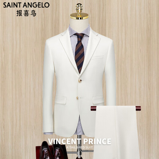 Angel Bird Haute Couture Italian Suit Suit Men's High-end Business Formal Groom Wedding Dress Korean Slim Suit XF20102-1 Moonlight White (suit + trousers) 46 A