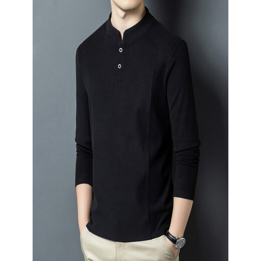 Liser Xialuo light luxury brand men's clothing 2025 autumn and winter double-sided German velvet bottoming shirt men's Henry collar versatile long-sleeved sweatshirt white M 165 suitable for 90-115 Jin Jin equals 0.5 kg