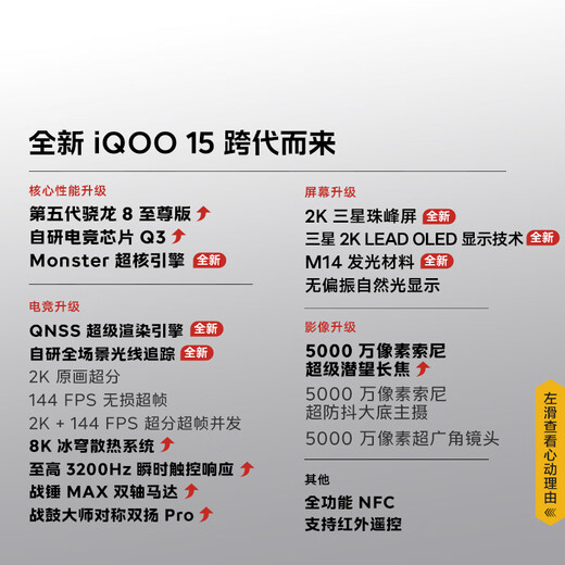 vivo iQOO 15 国家补贴 第五代骁龙8至尊版 2K三星珠峰屏 电竞芯片Q3 7000mAh蓝海大电池 旗舰电竞手机 赛道版 16GB+1TB 官方标配