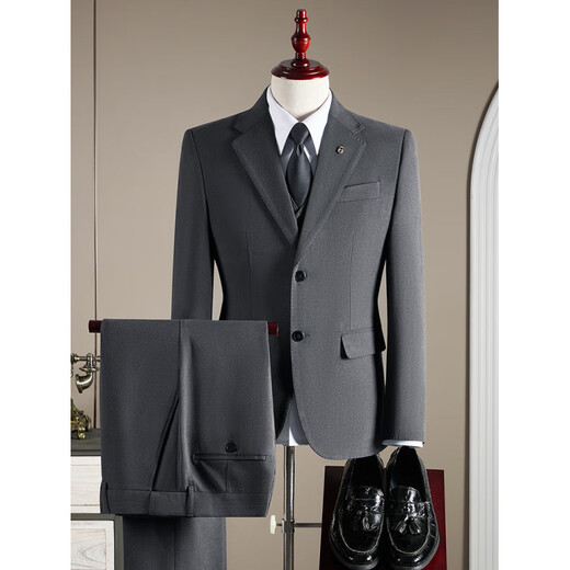 Angel Bird Men's Wool Suit Suit Men's Autumn and Winter High-end Business Formal Wear Plus Size Groom Wedding Suit Three-piece Black Single-piece Suit M (95-110 Jin Jin equals 0.5 kg)