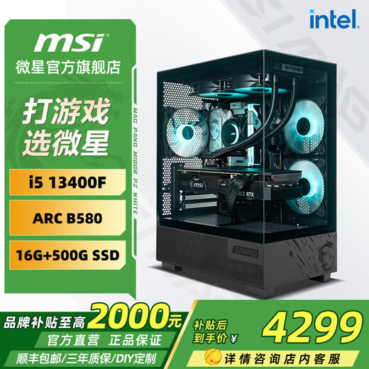 MSI Family Bucket 13th Generation i5 13400F/RTX5060Ti Black Myth Wukong Game Designer Desktop Ai Design Rendering Host DIY E-Sports Assembly Computer Complete Machine Configuration Two i5 13400F+B580 12G