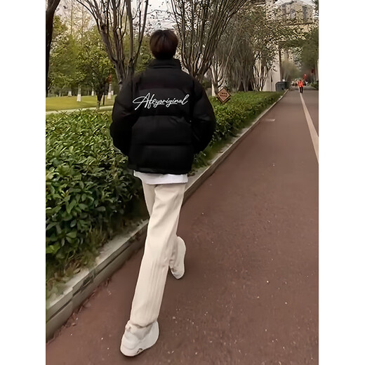 XUANSENTU black hoodless stand-collar down jacket men's winter wear suit thickened cotton coat American high street couple's bread suit A102-DT2655 black (white lettering) upgraded model XL (suitable) 130-145Jin Jin equals 0.5 kg