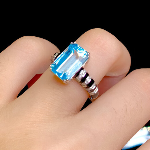 HEEKAIYI Santa Maria Aquamarine Ring Women's 18k Gold Diamond Ring Chinese Valentine's Day Birthday Gift for Wife Selected 3.9 Carat/Santa Maria Color