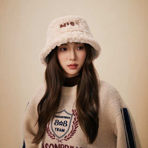 MMOPTOP letter plush fisherman hat for women in autumn and winter, large head circumference, face-showing small hat, warm plus velvet basin hat