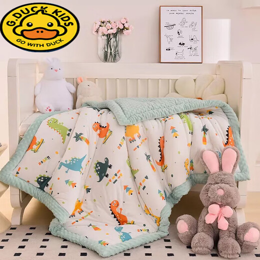 G.DUCKKIDSA type knitted cotton baby quilt, beanie quilt, children's winter quilt, winter kindergarten small quilt quilt, spring and autumn quilt core, Little Dinosaur type a maternal and infant knitted cotton + beanie fleece 100*120 winter quilt 2Jin Jin equals 0.5 kg for infants