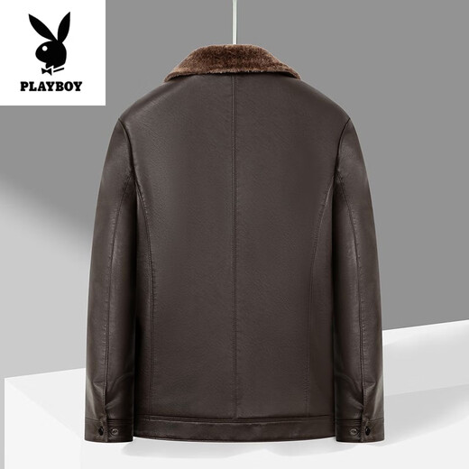 Playboy (PLAYBOY) chaqueta de cuero genuino Haining de alta gama para hombres en invierno nuevo estilo de piel con solapa integrada chaqueta de piel de oveja de primera capa forro de terciopelo de cordero negro cálido y engrosado 2XL 185 recomendado 140-155 Jin Jin equivale a 0,5 kg