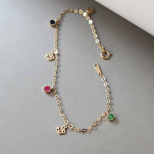 Luanjie simple Korean pure 14K gold female color diamond hollow camellia insK gold hand jewelry anklet gift bracelet