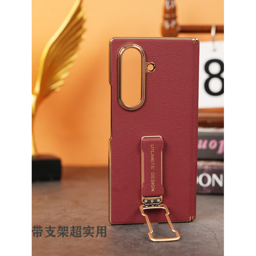 Samsung (SAMSUNG) original quality, suitable for Samsung Fold7 mobile phone case, heart-centered gold-plated low center column, zfold wristband rotation bracket, black, first-layer cowhide-electroplated center column, magnetic back cover-single Samsung Galaxy_Z_Fold7