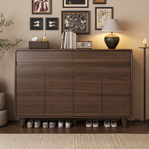 ZHUOHE Solid Wood Corner Shoe Cabinet Home Doorway 2025 New New Chinese Style Entry Storage Cabinet Integrated Wall Shoe Rack AAAA+ Door-to-Door Delivery Gold Wire Walnut Pattern 100CM