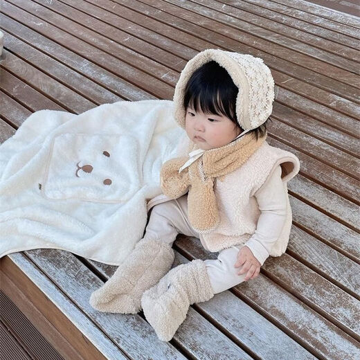 Jingmengyuan baby children's socks and foot covers, autumn and winter newborn shoes, thickened and warm children's socks, foot covers, sleeping children's socks, khaki