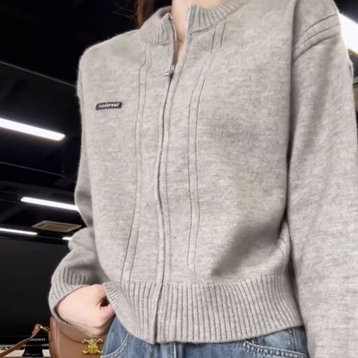 Semir Semir Korean style gray long-sleeved sweater sweater women's autumn and winter versatile short zipper cardigan top jacket gray one size 2047 80-125Jin Jin equals 0.5 kg
