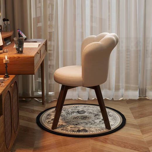 Fantasy medieval style makeup stool solid wood dressing chair revolving girls' bedroom dressing table backrest chair retro stool light luxury beige skin-friendly velvet