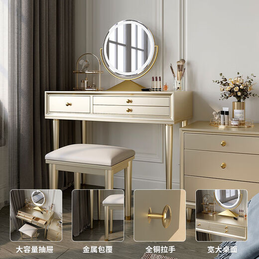 Solid wood dressing table bedroom bedside dressing table small apartment dressing cabinet bedside special light luxury dressing table with mirror dressing table + stool 90*42*80 without mirror door installation cherry wood