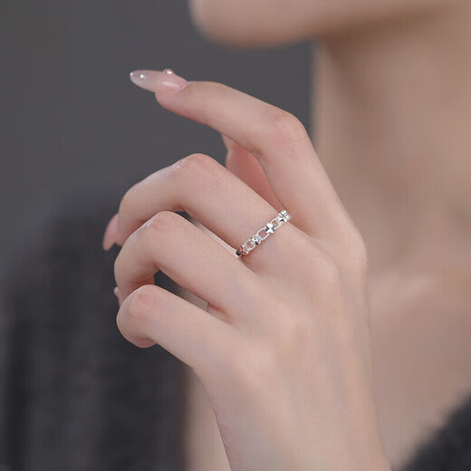 BJYLS 999 sterling silver four-leaf clover ring women's light luxury high-end ring ring Valentine's Day birthday gift for girlfriend 999 silver four-leaf clover ring exquisite gift box