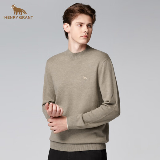 HENRY GRANT Henry Grant Knitted Sweater Comfortable Men's Embroidered Chenille Sweater Men's Bottoming Shirt Winter Dark Camel (QBY243641U266) One Size 46 (170/92A)