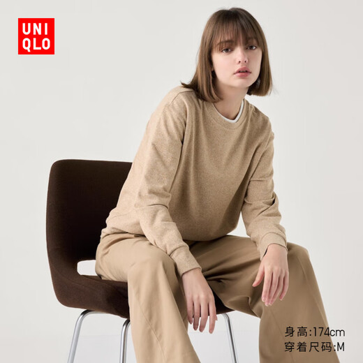UNIQLO Women's Soft Knitted Polar Fleece Crew Neck Pullover/Long Sleeve Fleece Sweatshirt T-Shirt 470143 32 Dark Beige 2XL