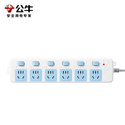 BULL sub-control socket, blue and white classic power strip, new national standard over-power protection, power strip with protection door, power strip, power strip, power strip, six-position sub-control 1.8 meters | over-power protection GN-317