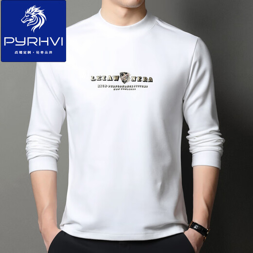 PYRHVI品牌长袖t恤男半高领春秋季双面德绒内衣服男士薄款打底印花体恤 6218蓝色 M 165/105/48