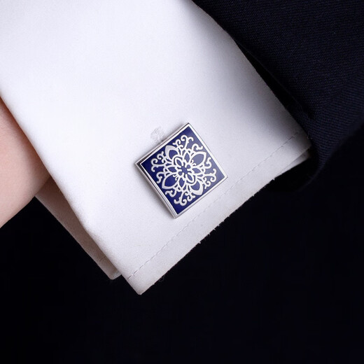 Shijanu French cuff stud shirt cuff buttons men's shirt light luxury men's cuff buttons enamel sleeve studs (size) about 17*17mm_navy blue