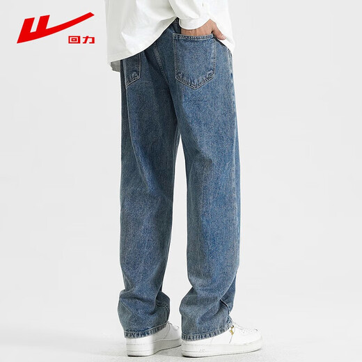 Pull-back jeans for men in winter plus velvet to keep warm American straight pants for men loose wide-leg casual trousers