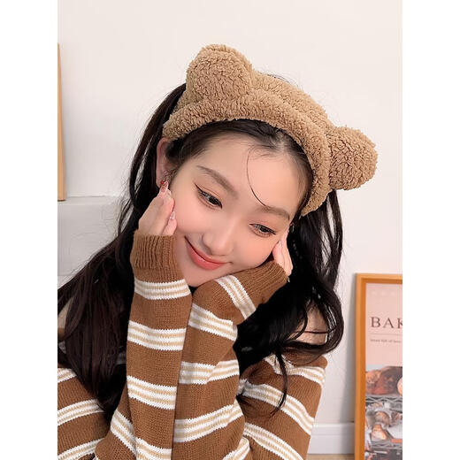 Hua Mu Rong Cute Bear Ears Face Wash Headband 2025 New Winter Plush Headband Washing Non-Slip Headband Hair Accessory Brown Bear Ears Headband