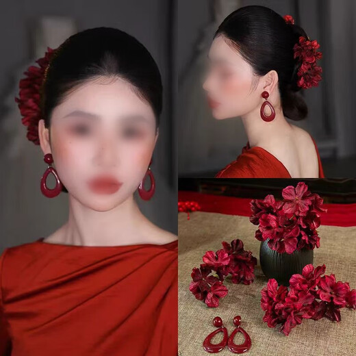 Butterfly hairpin, red camellia, low ball head cheongsam, antique style toasting suit, Chinese style hairpin, horse face skirt, hair accessories, 3 red hairpins