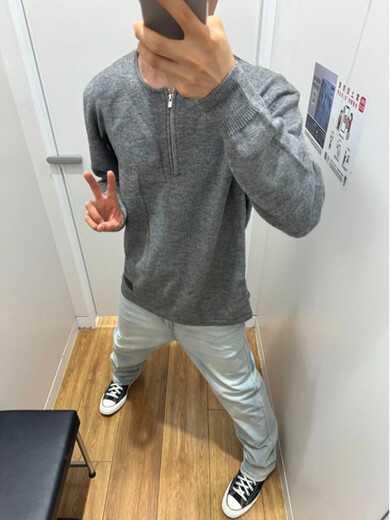 Light Gray Half Zip Sweatshirt Men's Spring and Autumn Waffle Henry Collar Long Sleeve T-Shirt High Bottom Heavy Bottom Shirt Gray Upgraded M 90-110Jin Jin is equal to 0.5kg