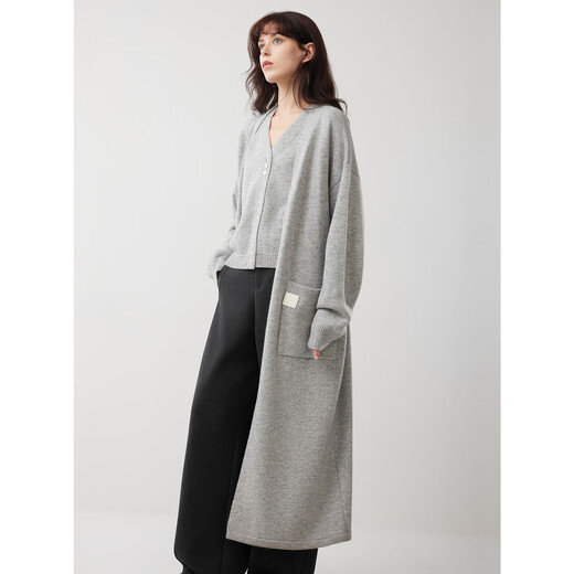 ELLE French sheep wool knitted vest cardigan suit for women 2025 winter new design casual two-piece set light gray S