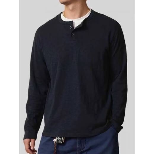 Funny Henry shirt fake two-piece autumn high street simple design men's fake two-piece casual versatile top Henry collar floral gray slub cotton fabric S (90125Jin Jin is equal to 0.5 kg)