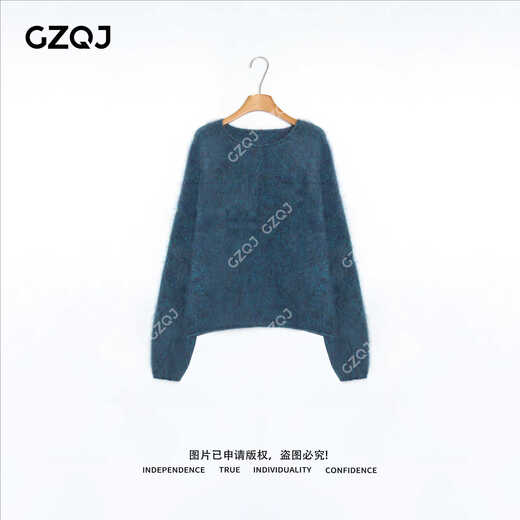GZQJ Lazy Life Sheep Wool Brushed Round Neck Autumn and Winter Women's Sweater Women's 2025 New Winter 6450 Blue M 38 Recommended 120-140 Jin Jin equals 0.5 kg