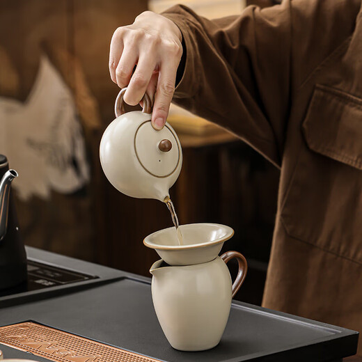 Wujin stone tea tray, household complete set of tea sets, office kung fu tea set, complete set of tea Haitai teapot and tea cup, Guanshan Electric tea tray + Ru kiln tea set