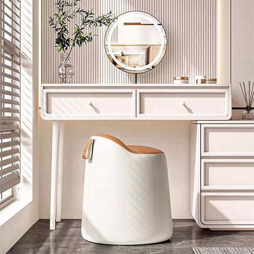 Xiaomi famous craftsman Nordic light luxury living room home bedroom rotating makeup stool low stool internet celebrity simple modern dressing table stool round stool off-white + orange imported cat claw leather - foot pad style