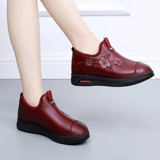 Pull back old Beijing cloth shoes mother's shoes winter velvet anti-slip warm old middle-aged women's shoes cotton shoes 1065 red 38