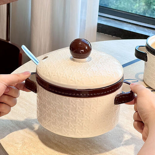 FANCYCHIC lard jar household kitchen ceramic high temperature resistant large capacity braided meat oil jar with lid braided lard jar 1.2L black with spoon no Specifications