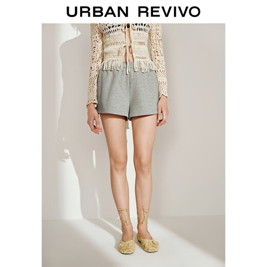 UR2025 Spring New Women's Simple Casual Sports Style Versatile Drawstring Shorts UWM650034 Light Gray Gray (Short) XS