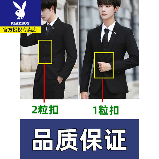 Playboy formal suit suit men's slim and handsome Korean style business jacket black student casual groomsman wedding small suit 1 button black, suit + pants + tie XL (recommended 110-123 Jin Jin equals 0.5 kg)