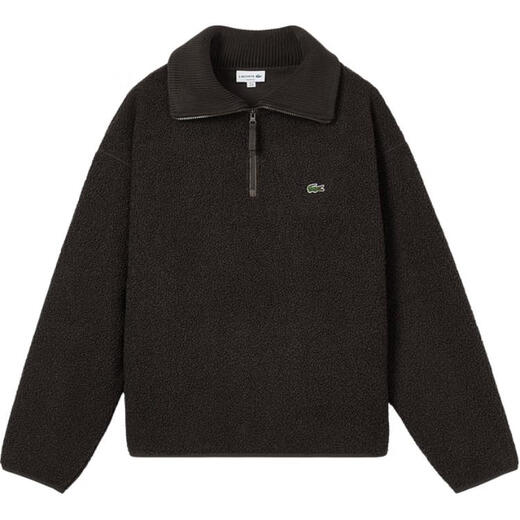 LACOSTE French crocodile loose shoulder half-zip lapel sherpa fleece pullover sweatshirt men's SKB/chocolate color one size 4