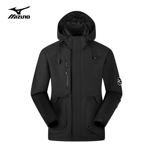 Mizuno outdoor jacket men's three-in-one jacket tops windproof and warm detachable mountaineering jacket for couples, black L