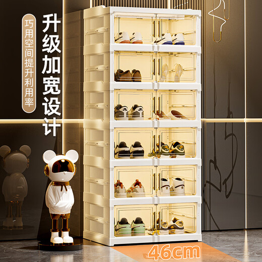 Hualeji installation-free shoe box home door indoor folding shoe cabinet storage box transparent shoe rack ant shoe storage artifact 2 columns, 3 layers, 6 compartments (can hold 12 pairs) material thickening_independent door panel