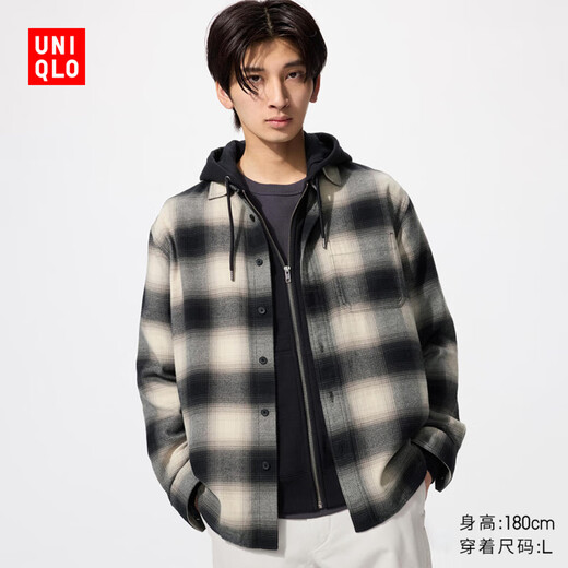 Uniqlo men's and women's flannel plaid shirt long-sleeved shirt thin jacket 25 autumn and winter 481224 480767 481224/01 milky white L