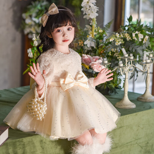 Piggy Banner (PEPCO) girls dress winter style children's dress season little girl birthday dress princess dress champagne color 120