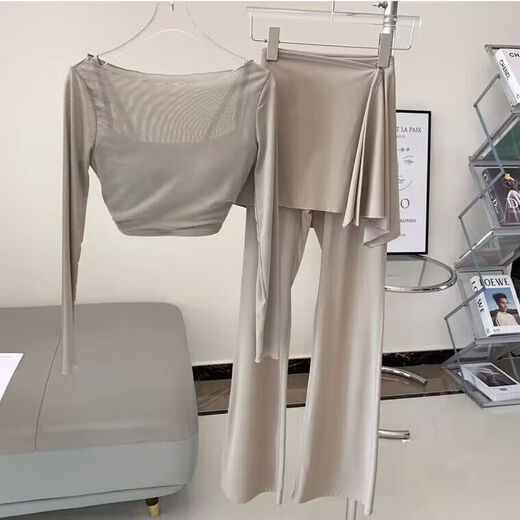 Junkiss yoga wear Pilates suit three-piece detachable two-piece boot-cut pants petite yoga suit apricot color top S (recommended 80-100 Jin Jin equals 0.5 kg)