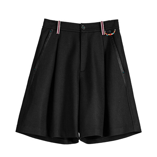 Rishuo Xunyou Wool Wide Leg Shorts 2025 New Autumn and Winter High Waist Loose Casual Versatile Slim Medium Pants Women's Housewood Black S