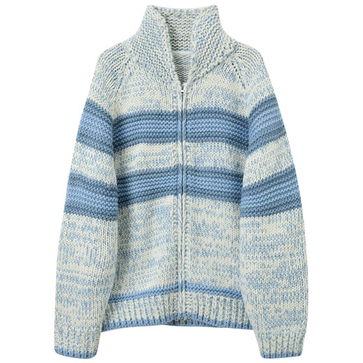 Sancai 2025 winter new style lapel raglan sleeve cardigan loose thick needle striped sweater casual M